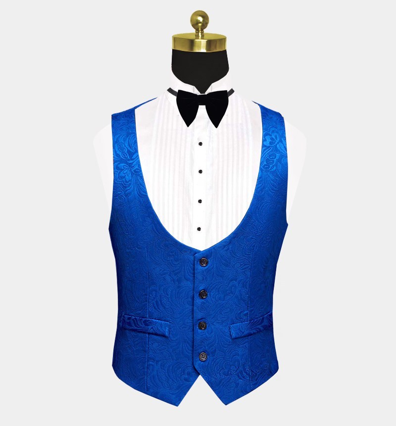 Gentle Royal Blue Floral Jacquard Suit for Men Wedding in Three Pieces