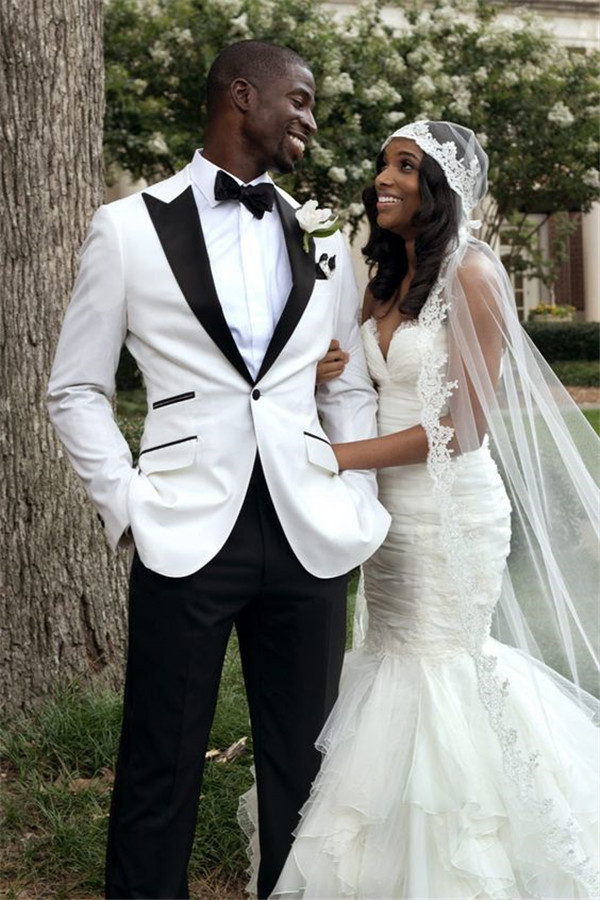 White Peaked Lapel Groom Tuxedos for Men Wedding Suits Groomsmen Wear Prom Party Suits