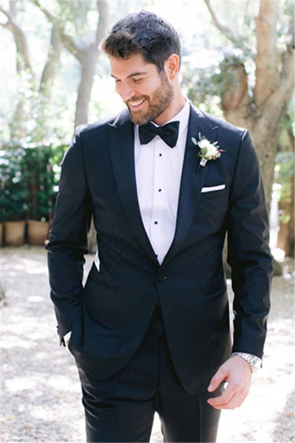 New Slim Fit Peaked Lapel One-Button Prom Men's Suits Wedding Tuxedos