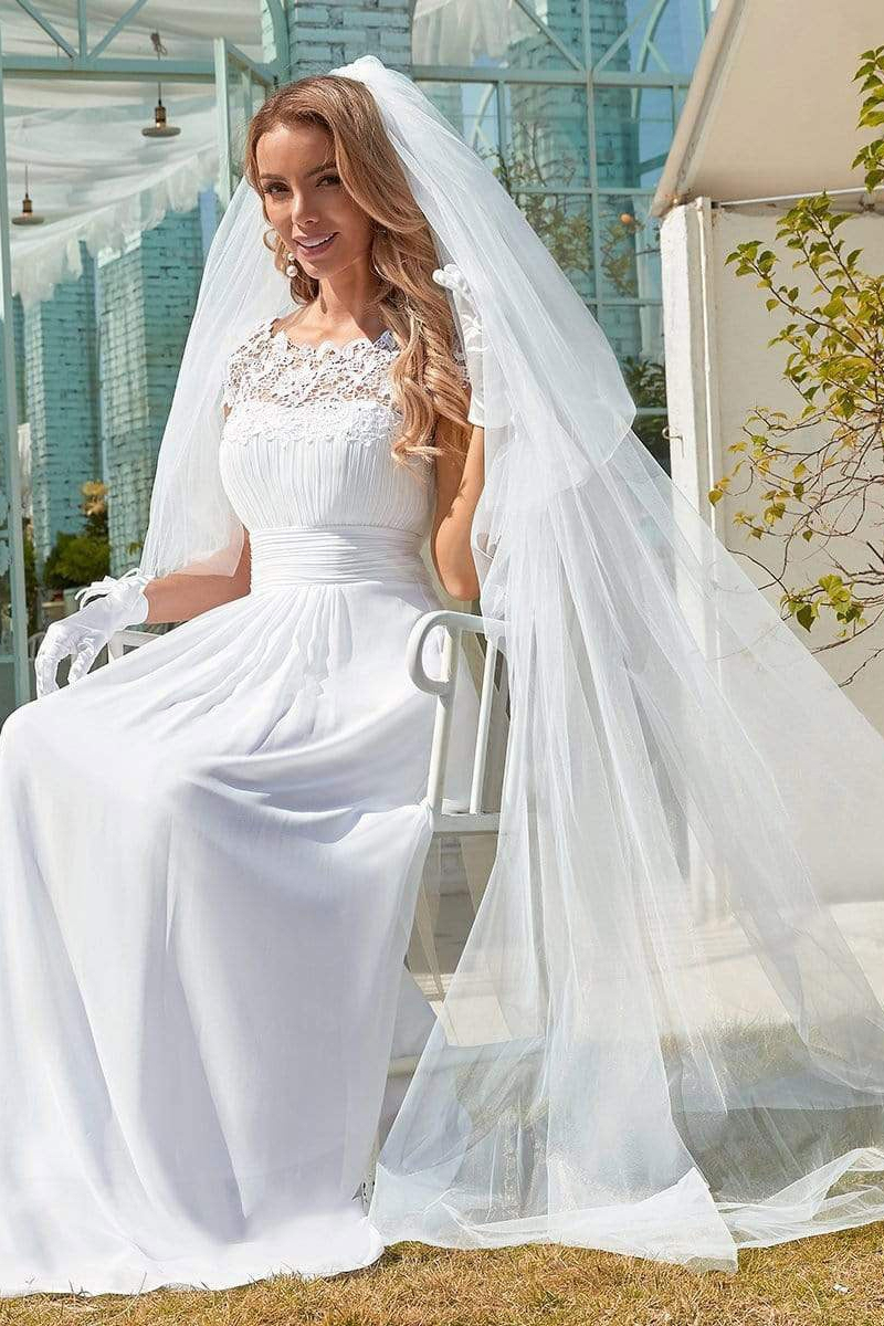 Chiffon White Wedding Dress with Appliques