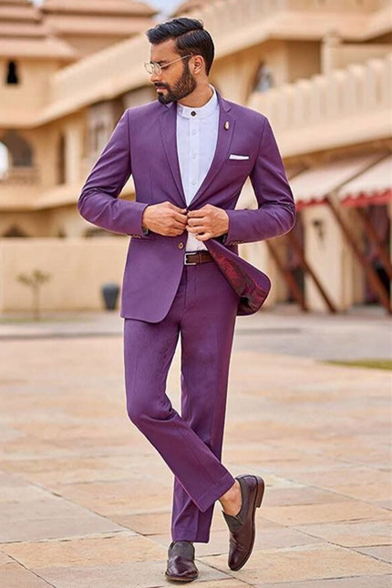 Fashion Purple Notched Lapel Reception Suit for Groom