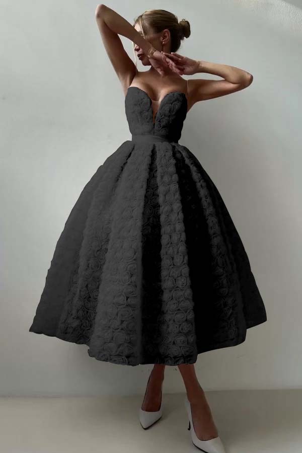 Strapless Sleeveless Long A Line Formal Dress With Appliques Belt