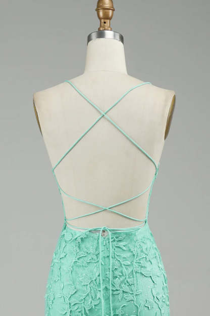 Prom Dress with Fuchsia Spaghetti Straps and Appliques