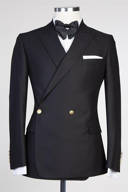 Modern Black Wedding Suit for Men with Peaked Lapel