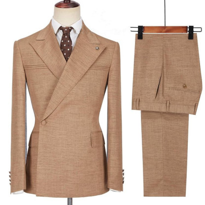 Elegant Brown Peaked Lapel Prince Suits for Prom with Ruffles