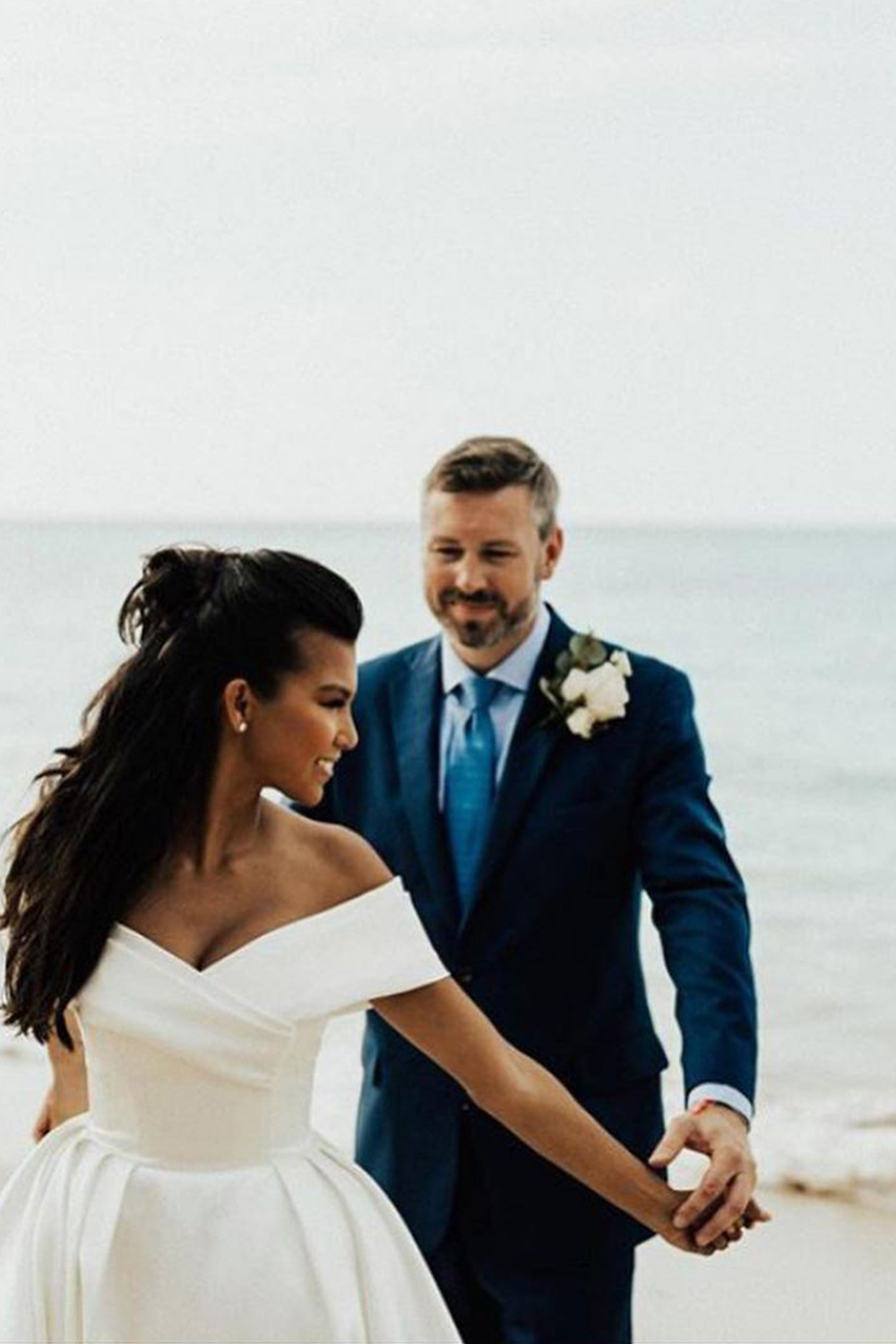 Chic White Off-the-Shoulder Ball Gown V-Neck Wedding Dress with Lace