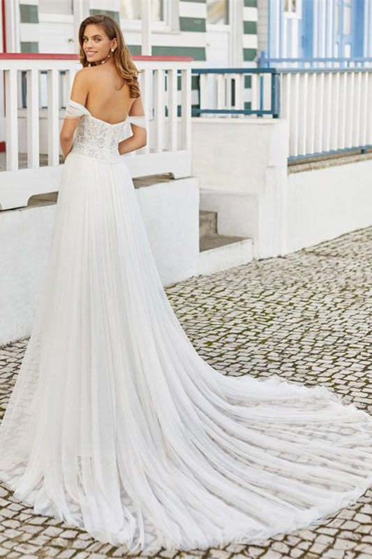 Split Lace Wedding Dress Off-the-Shoulder