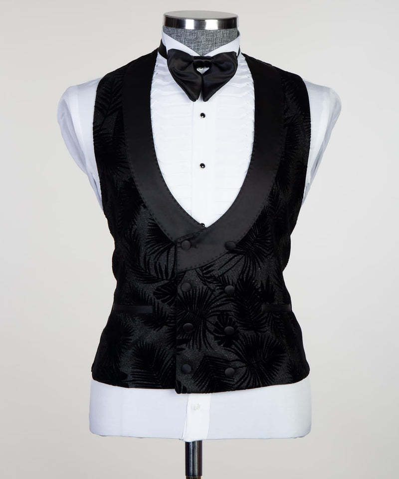 David Modern Black Peaked Lapel Jacquard Three-Piece Men's Suits