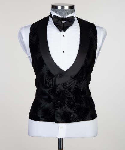 David Modern Black Peaked Lapel Jacquard Three-Piece Men's Suits