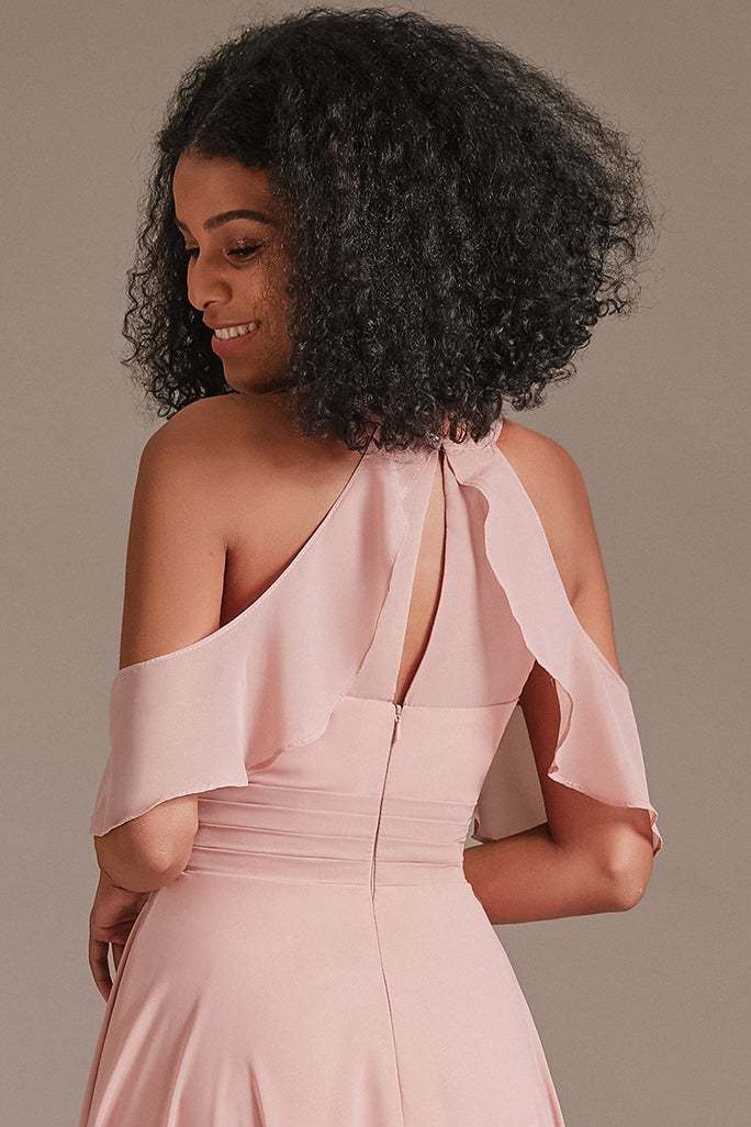 Pink Chiffon Long Bridesmaid Dress Split
