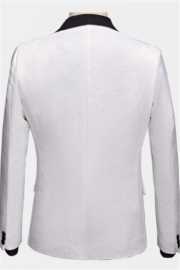 Floral White Men's Suits with Black Lapel Three-Piece Dinner Suits for Men