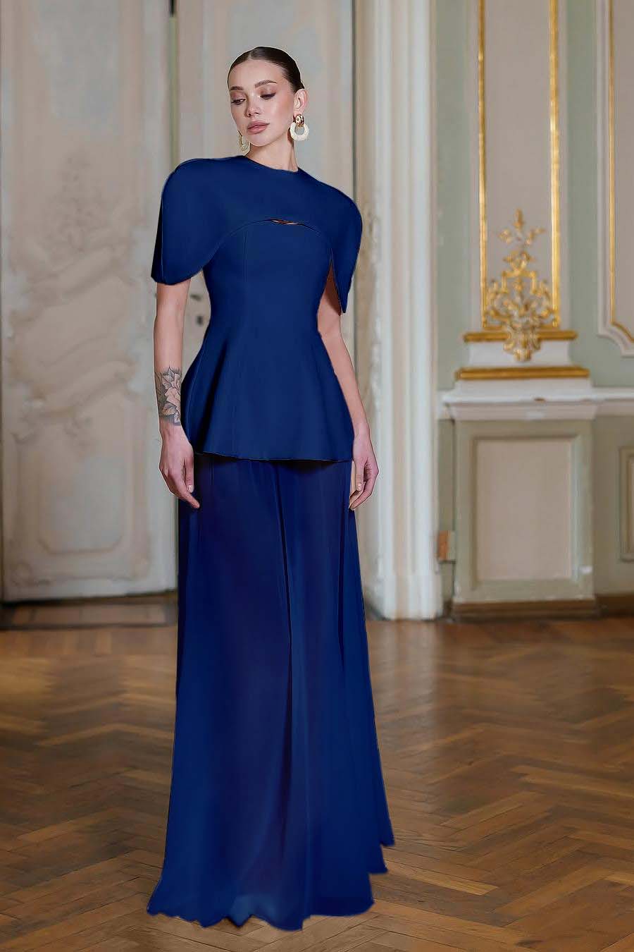 Chiffon Sleeveless Long Mermaid Formal Dress With Pleated Shawl