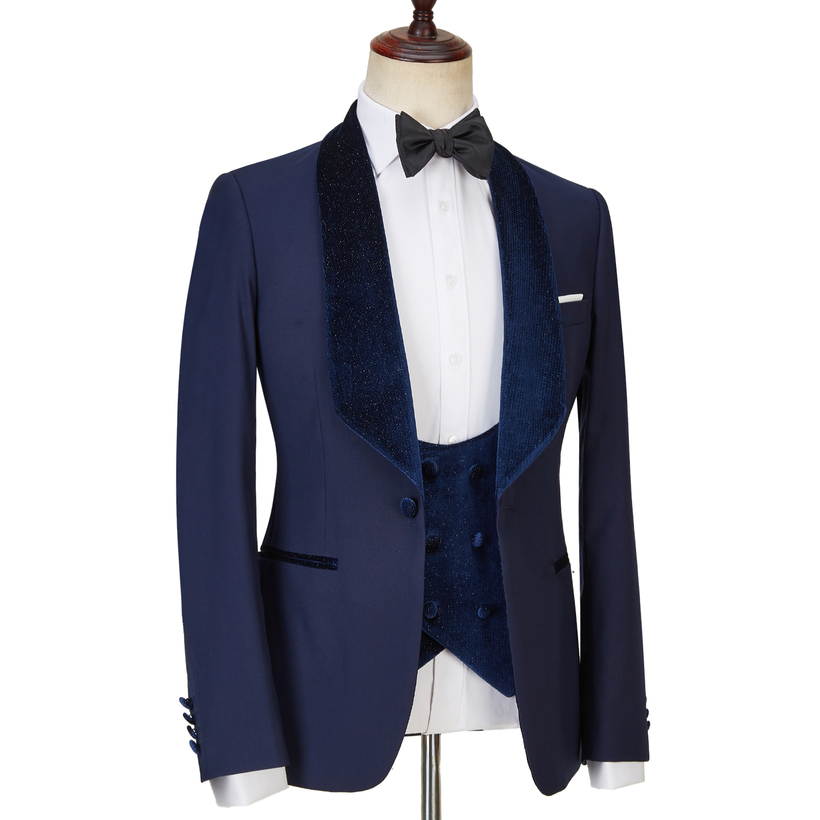 Latest Design Navy Blue Best Fitted Dylan Three-Piece Sparkle Men's Suits