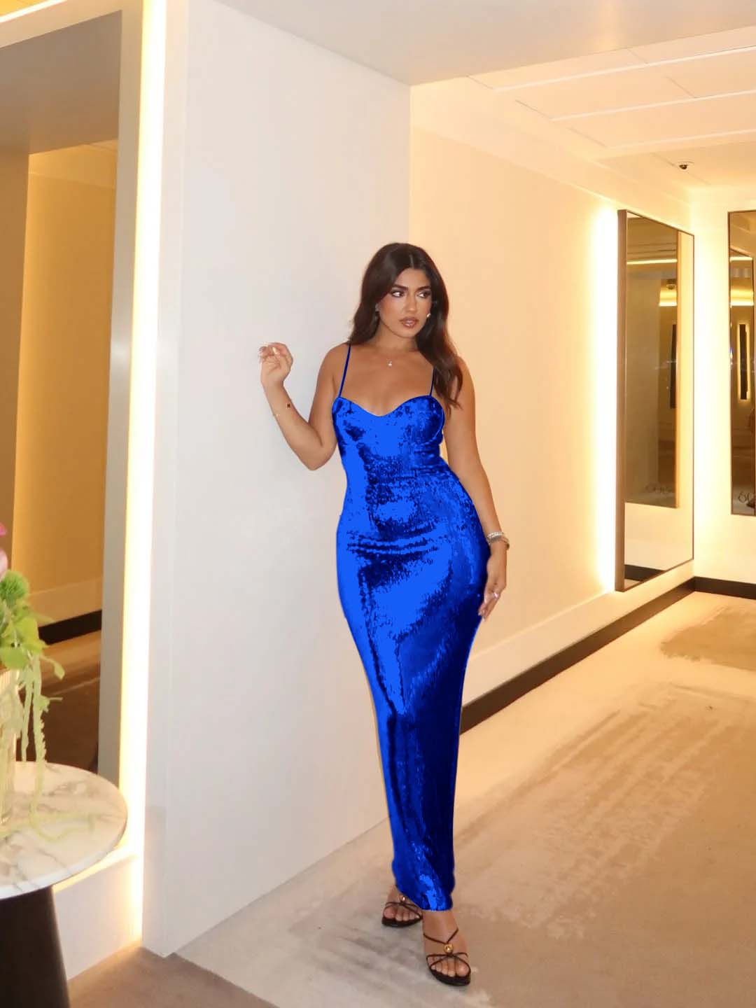 Spaghetti Strap Sleeveless Long Mermaid Formal Dress With Pleated