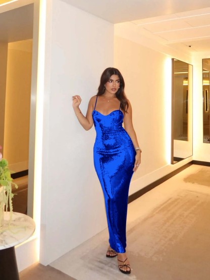 Spaghetti Strap Sleeveless Long Mermaid Formal Dress With Pleated