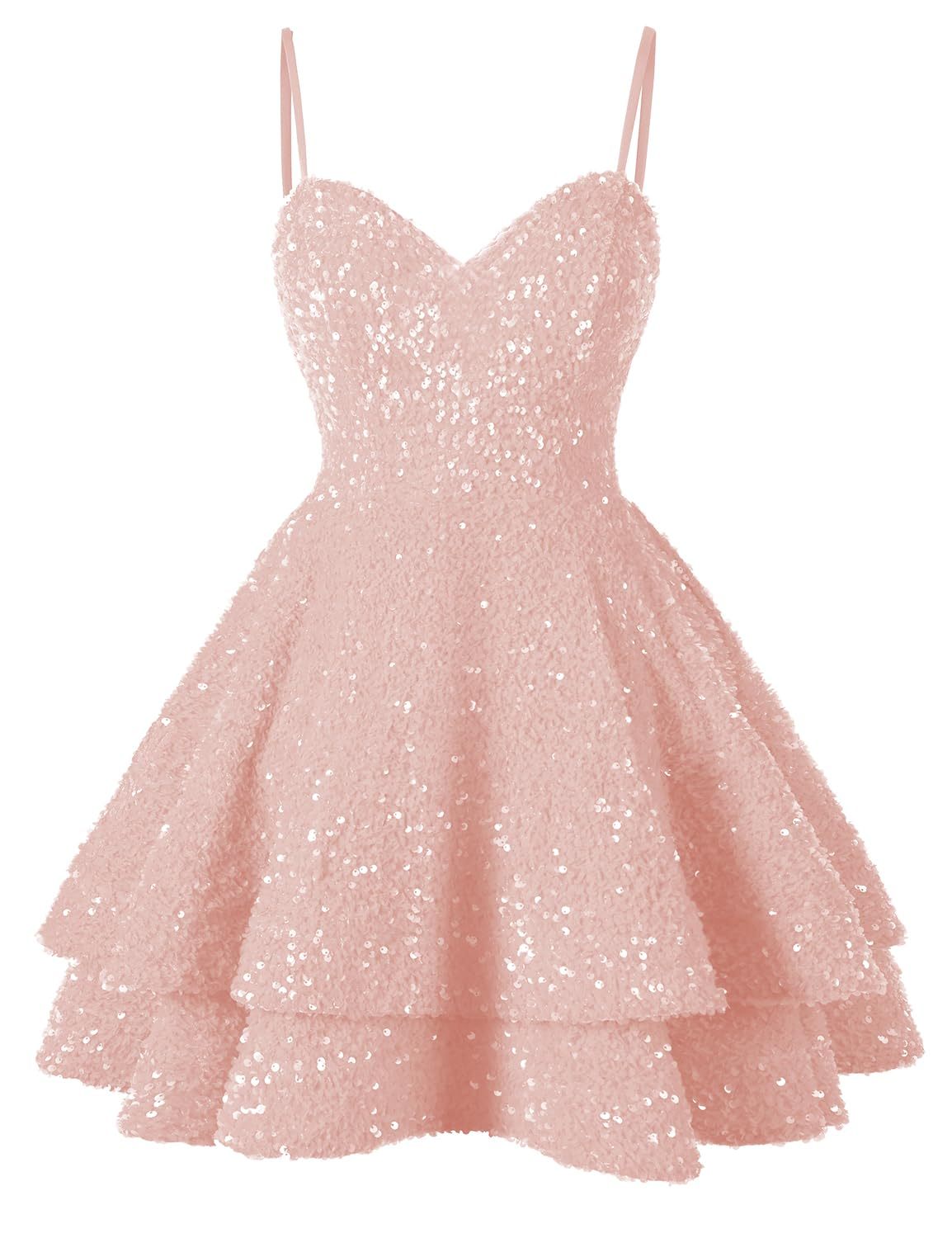 Pink Sweetheart Sequins Short Mini cocktail Dress