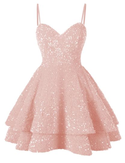 Pink Sweetheart Sequins Short Mini cocktail Dress