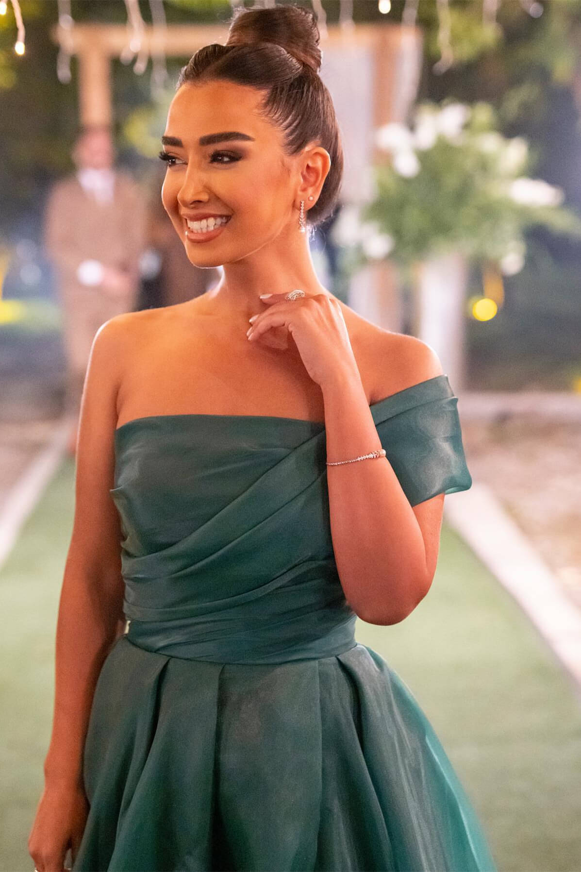 One Shoulder Dark Green Mermaid Front Split Evening Dress With Bowknot Strapless