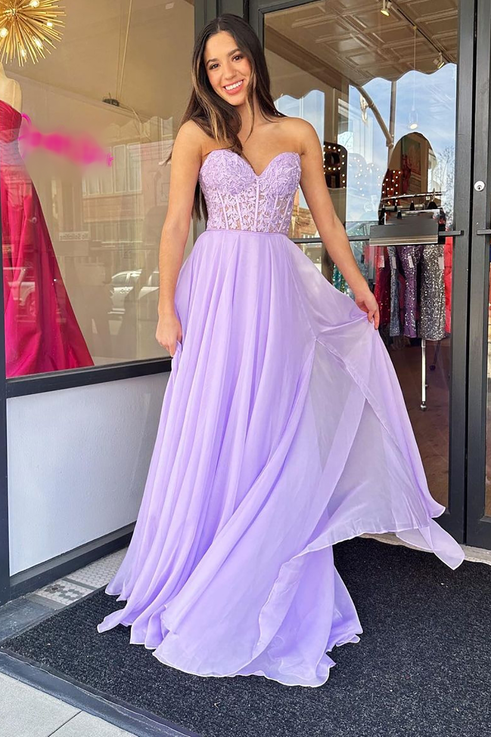 Sweetheart Purple A-Line Corset Prom Dress with Appliques
