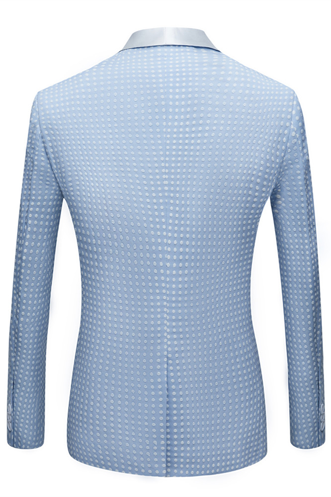 Stylish Sky Blue Fashion Dot Shawl-Lapel Wedding Suit for Men