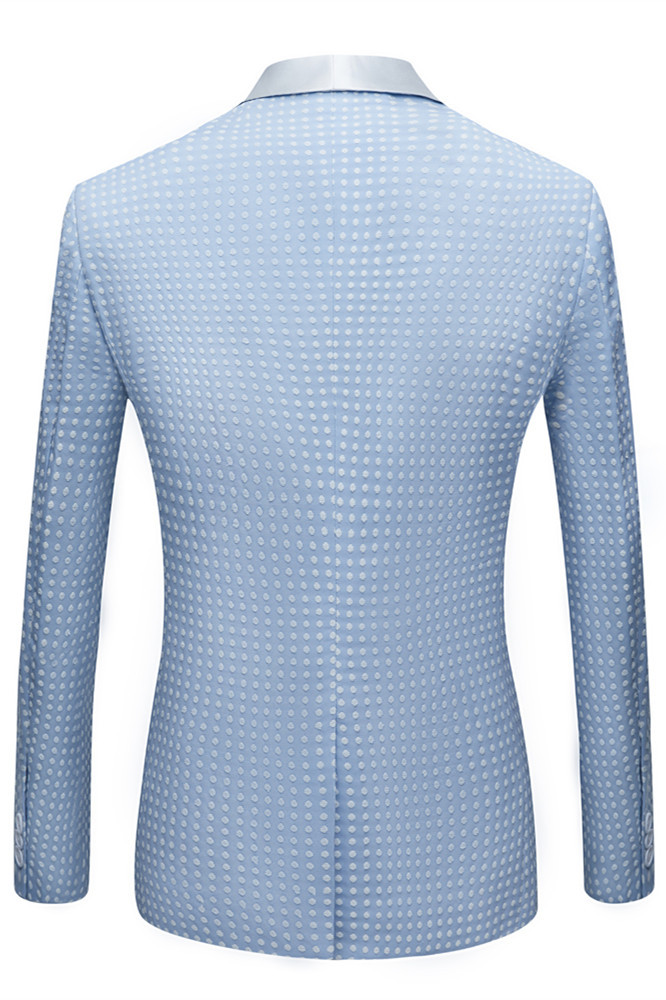 Stylish Sky Blue Fashion Dot Shawl-Lapel Wedding Suit for Men