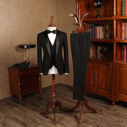 Baldwin All Black Custom Three-Piece Wedding Suit for Grooms