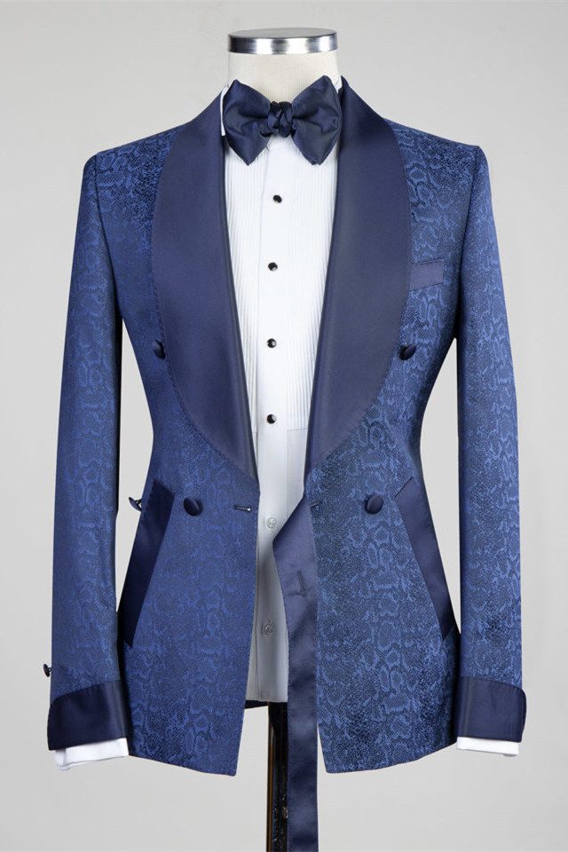 Nelson Dark Navy Slim-Fit Double-Breasted Fashion Men's Suits for Weddings