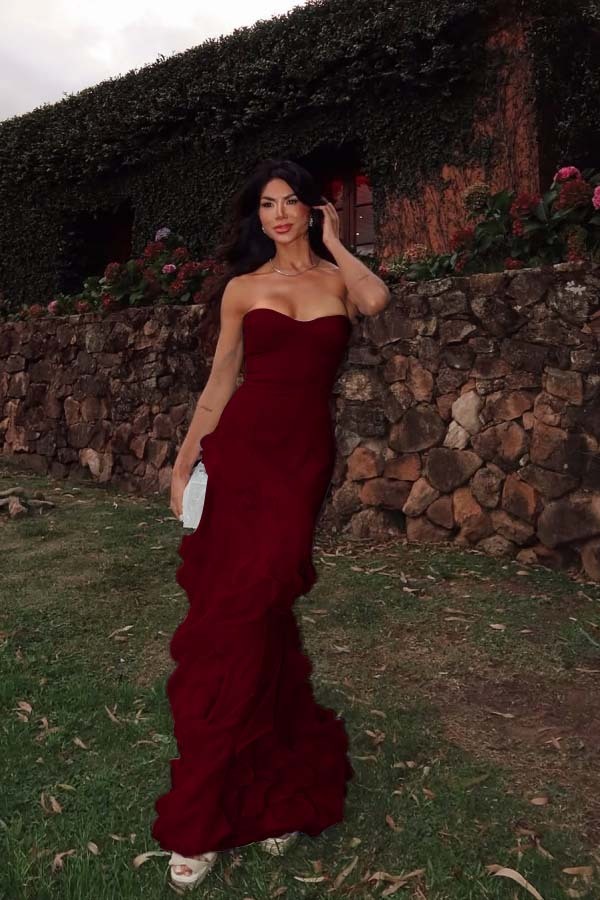 Chiffon Sweetheart Strapless Sleeveless Long Formal Dress With Ruffles