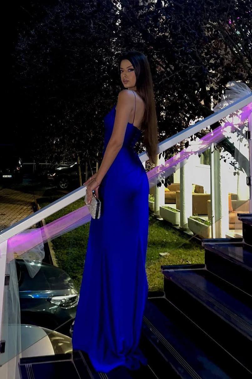 Spaghetti Strap Sleeveless Long Mermaid Formal Dress With Split Beading