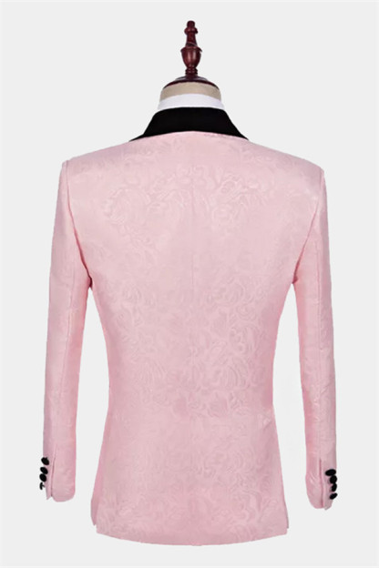 Pink Jacquard Tuxedo Reception Suit for Groom