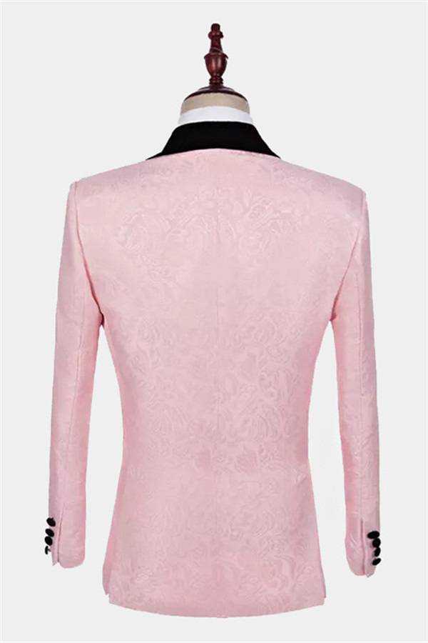Unique Pink Shawl Lapel Jacquard Wedding Tuxedo for Guys