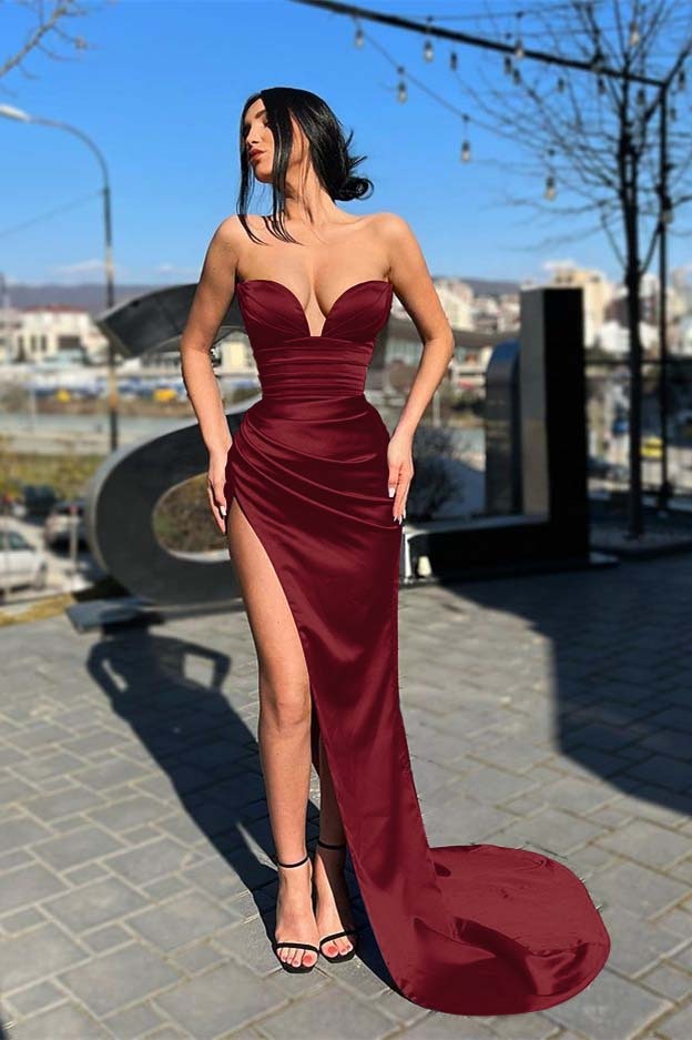 Sweetheart Purple Long Evening Dress Mermaid With Split