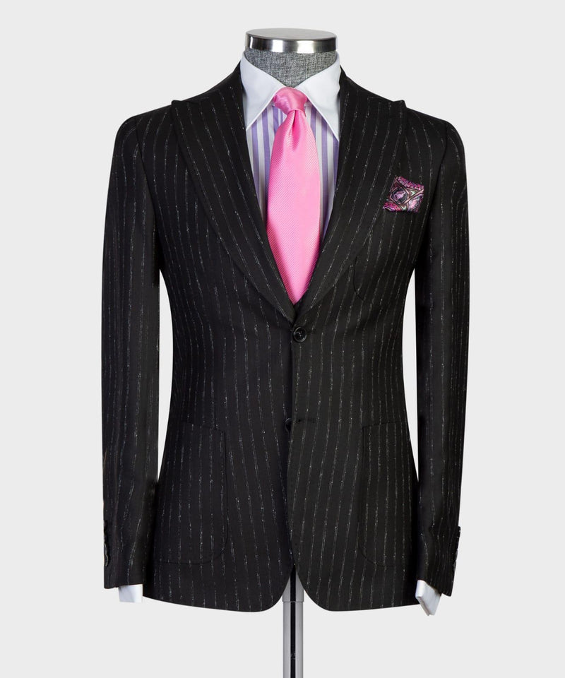 Modern Slim Fit Black Stripe Peaked Lapel Three-Piece Men's Suits
