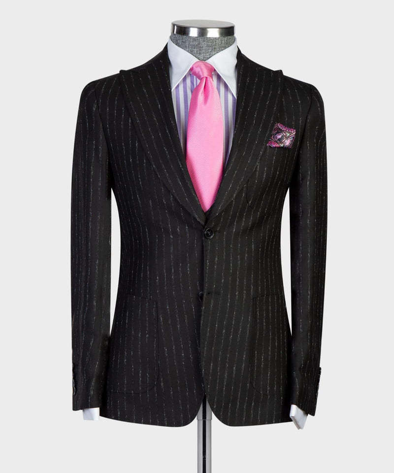 Modern Slim Fit Black Stripe Peaked Lapel Three-Piece Men's Suits