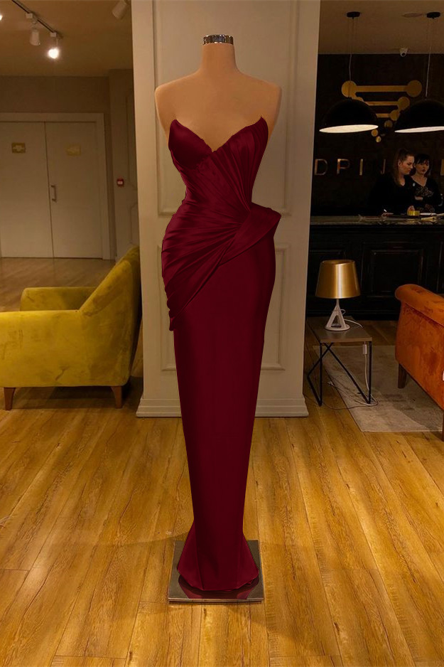 Chic Yellow Strapless Deep V Neck Sleeveless Mermaid Formal Dress With Pleated