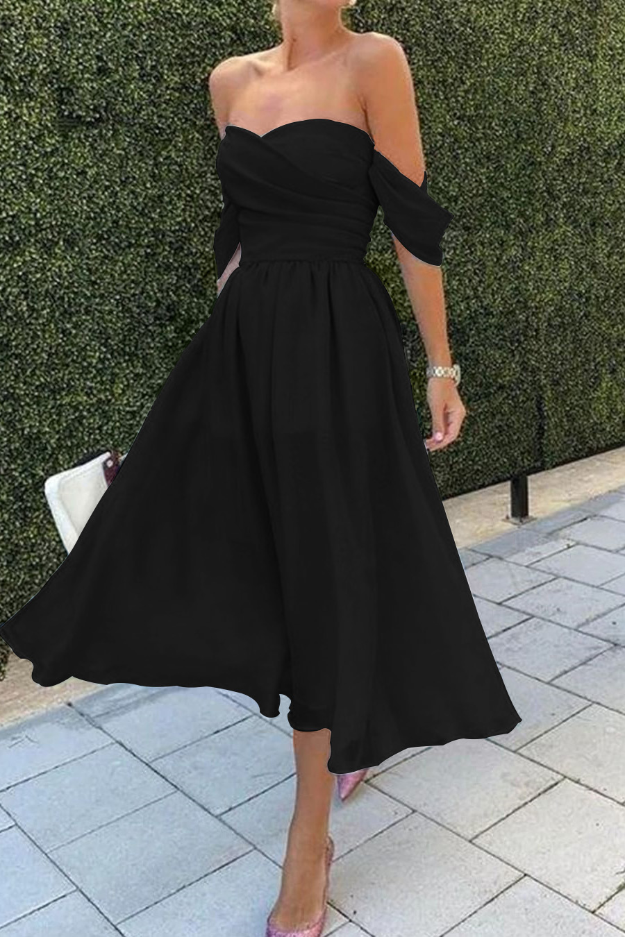 Baby Blue Short Evening Dress With Strapless Off-The-Shoulder