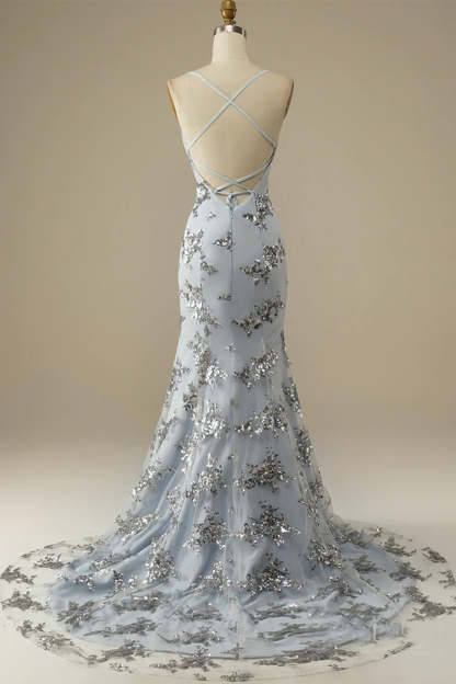 Prom Dress with Spaghetti Straps and Beaded Backless Design