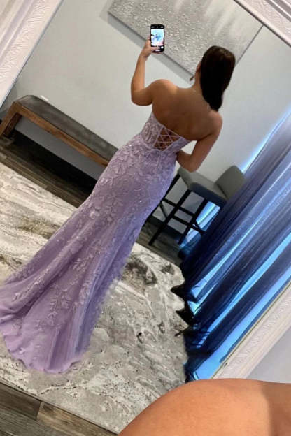 Purple Sweetheart Corset Prom Dress with Sheath Slit