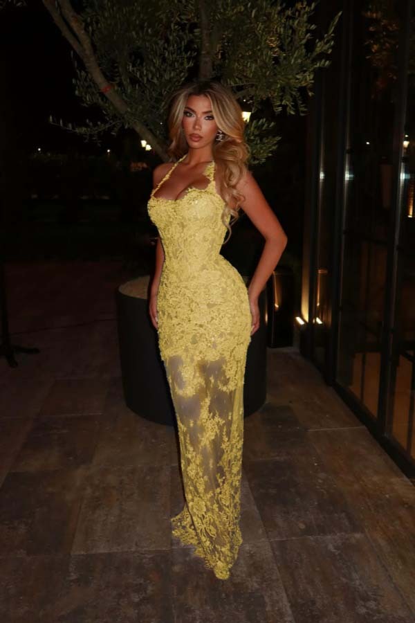 Halter Sleeveless Long Mermaid Formal Dress With Lace Embroidery