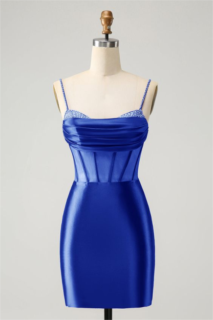 Royal Blue Slim Fit Dazzling Exquisite Short Mini cocktail Dress