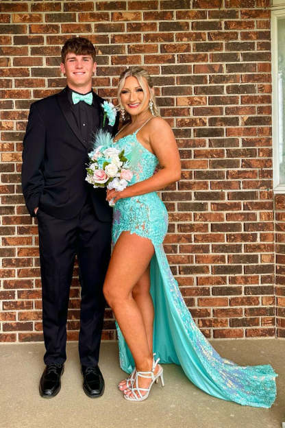 Long Mermaid Prom Dress in Sparkly Lilac with Sequins and Lace