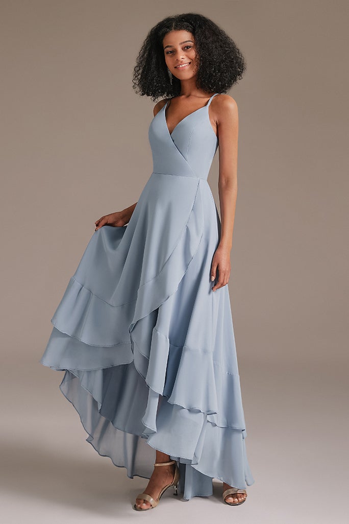 V-Neck Chiffon Spaghetti-Straps Bridesmaid Dress