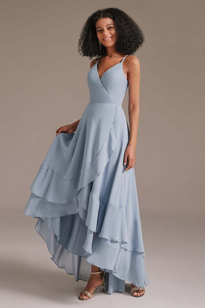 V-Neck Chiffon Spaghetti-Straps Bridesmaid Dress