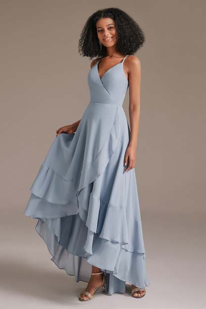 V-Neck Chiffon Spaghetti-Straps Bridesmaid Dress