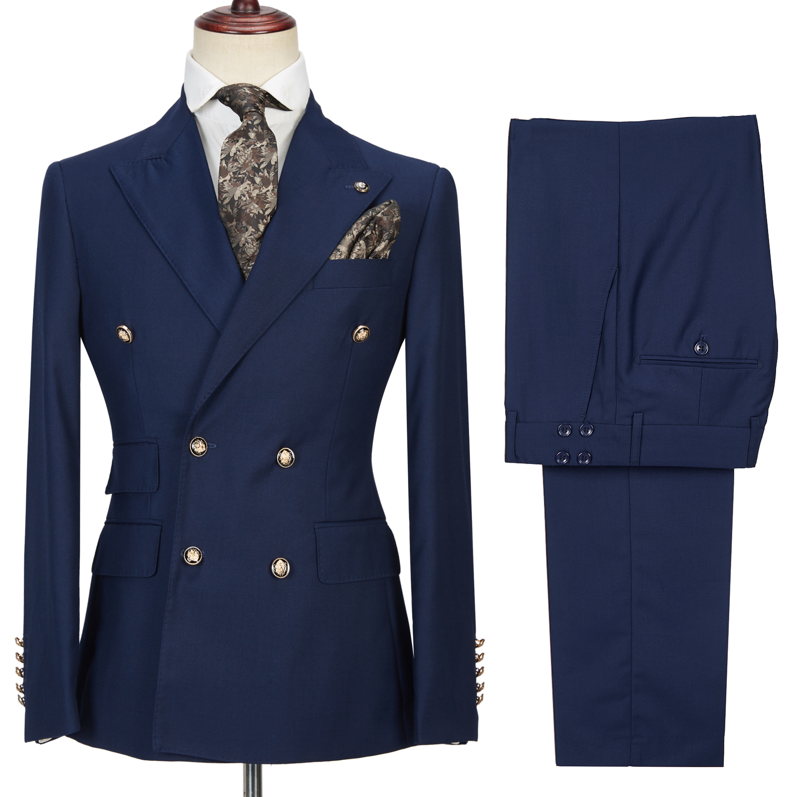 Formal Morris Dark Navy Double-Breasted Peak Lapel Men's Suit for Prom