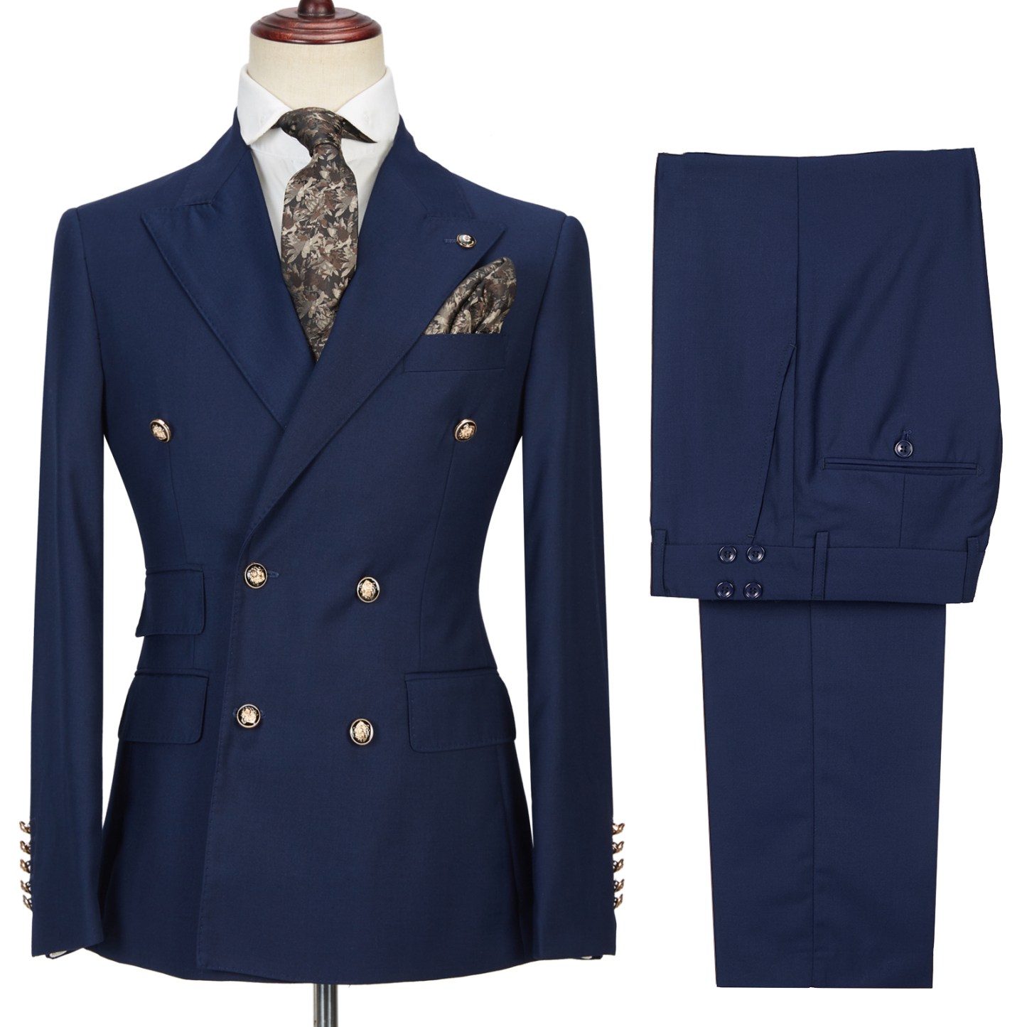 Formal Morris Dark Navy Double-Breasted Peak Lapel Men's Suit for Prom