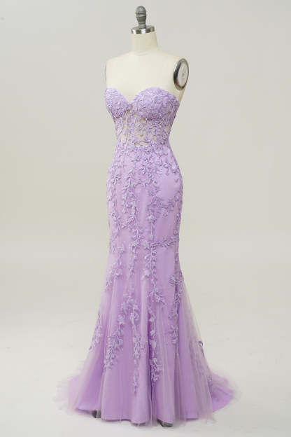 Sweetheart Neck Mermaid Prom Dress in Sky Blue with Appliques