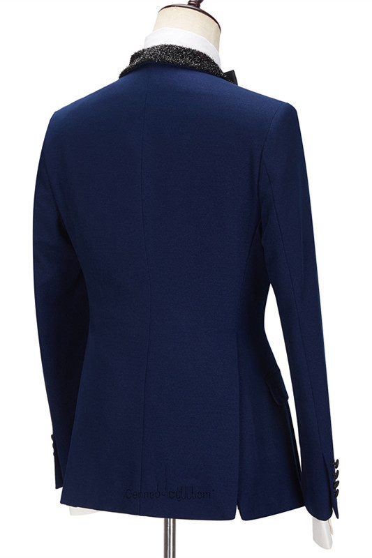 Shining Dark Navy Black Lapel Business Formal Suit for Prom