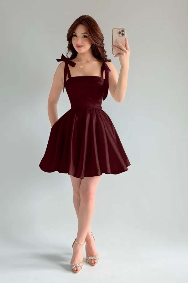 Spaghetti Strap Sleeveless Short A Line Formal Dress With Pleated
