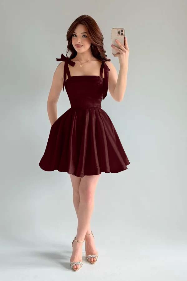 Spaghetti Strap Sleeveless Short A Line Formal Dress With Pleated